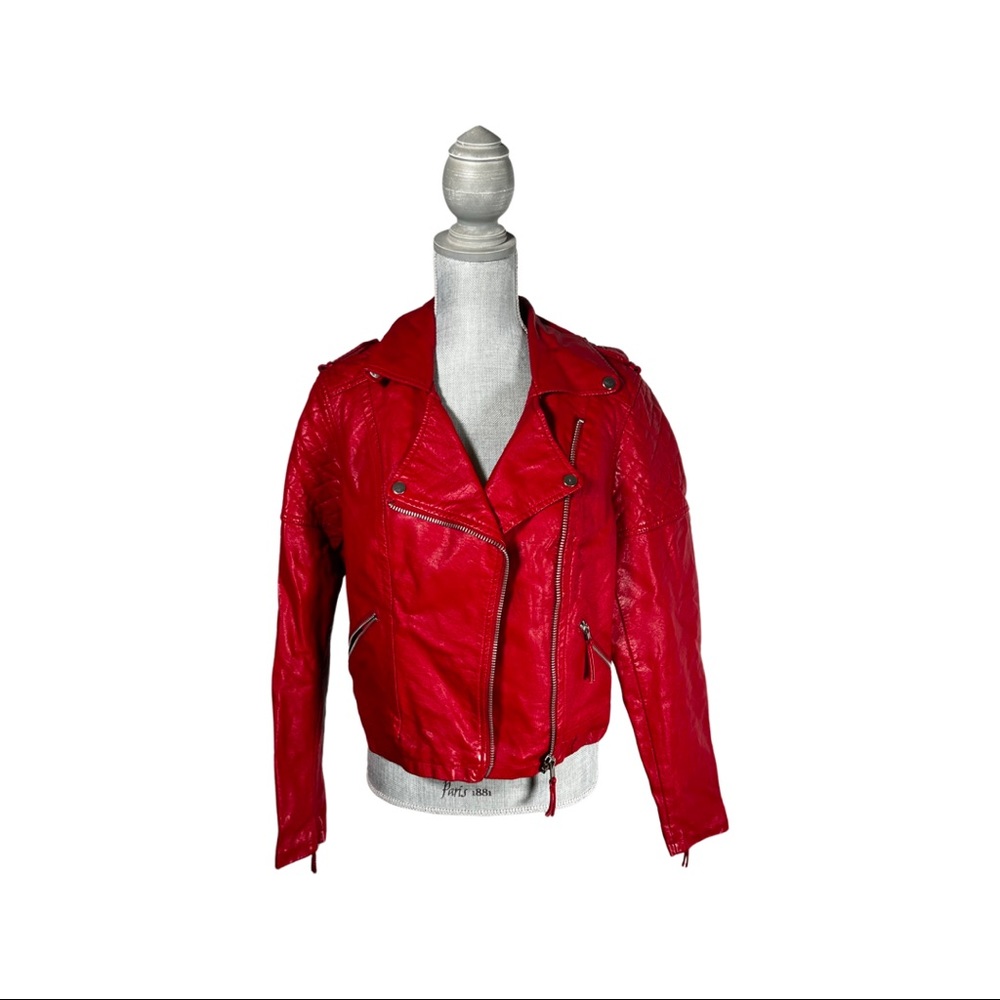 Faux red leather jacket